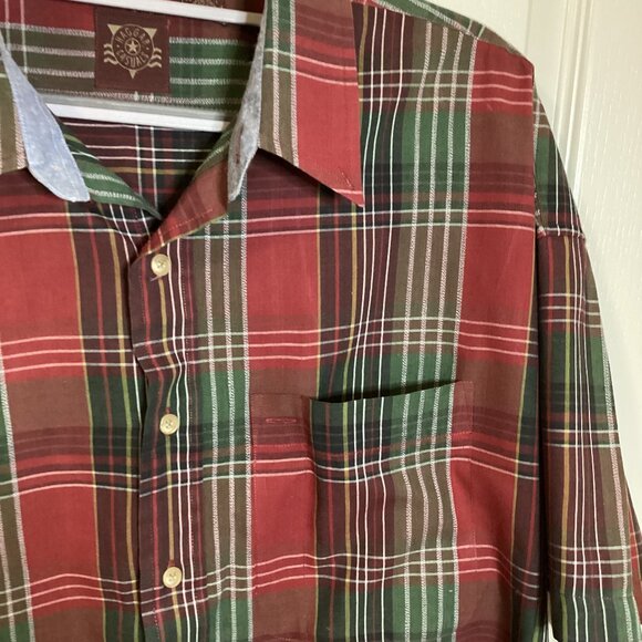 Haggar Casuals Men's Button Down Red Green Plaid Short Shirt Size XL Casual Work - Picture 4 of 7